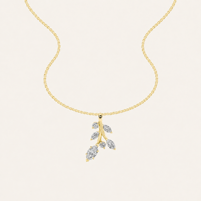 1.5CT Marquise Cut Lan Grown Diamond Leaf Motif pendant Necklace