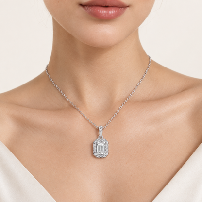 0.62CT Emerald Cut Lab Grown Diamond Pendant Necklace