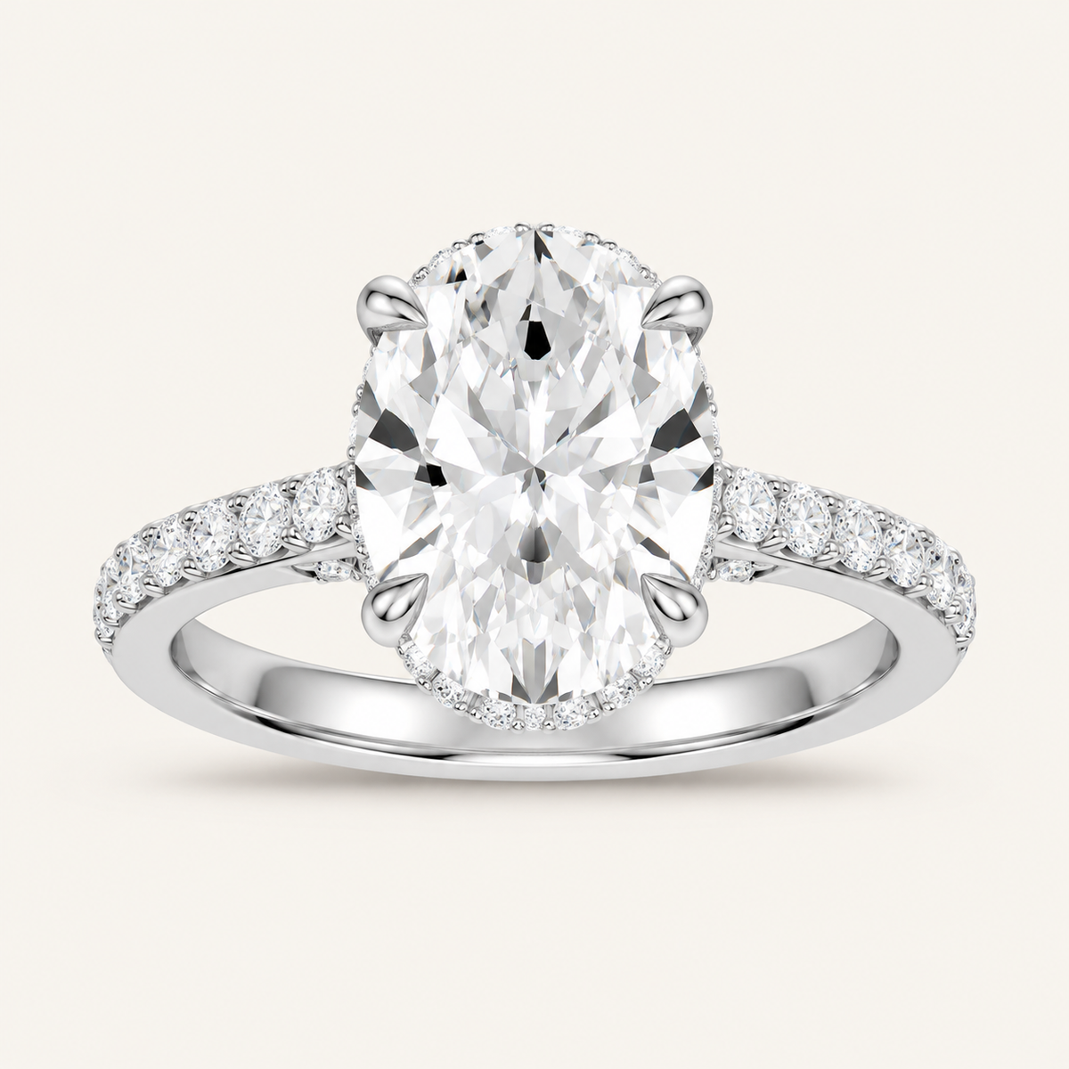 3.50CT Oval Cut Lab Grown Diamond Hidden Halo Side Stone Ring
