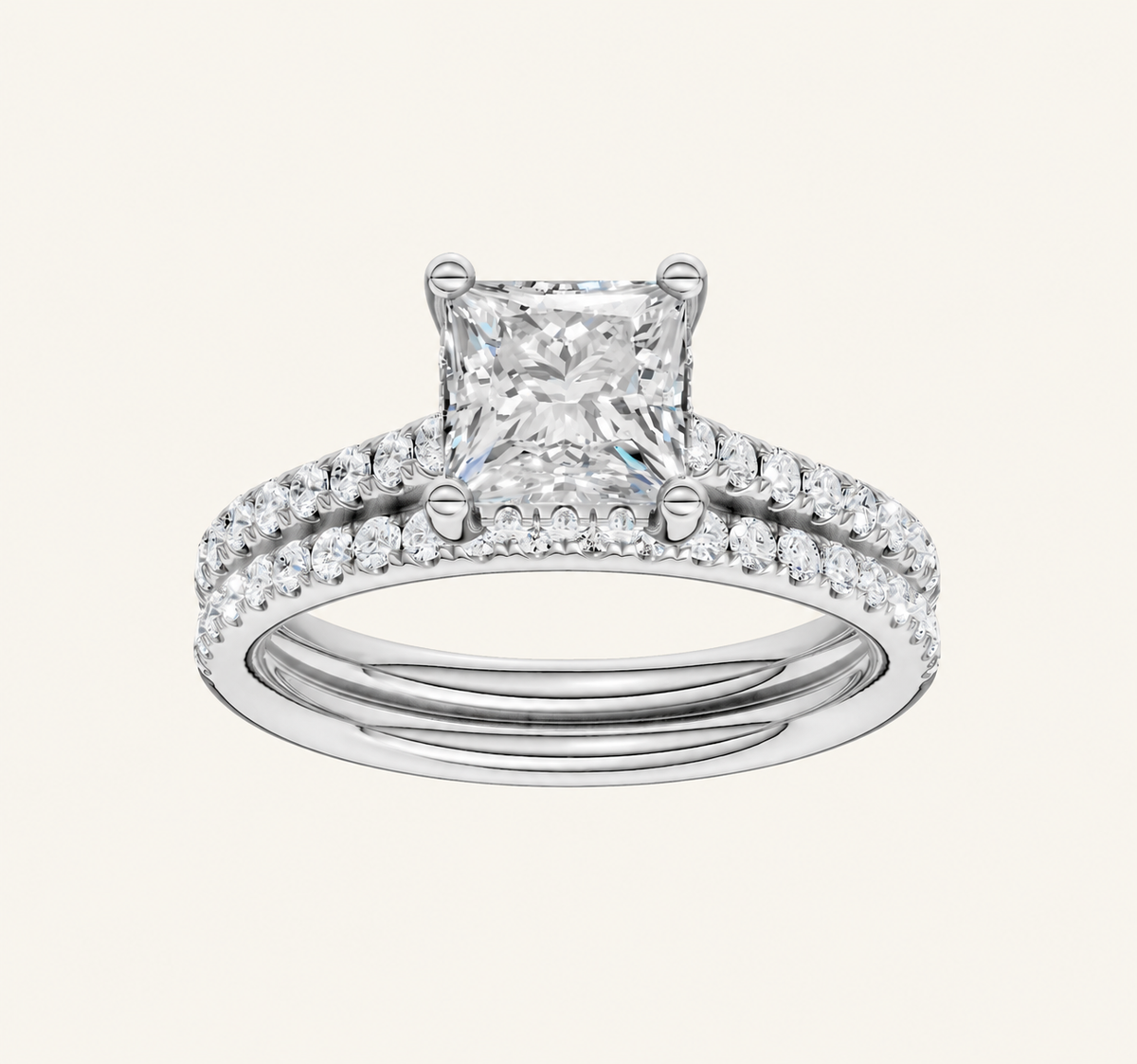 2.50CT Princess Cut Lab Grown Diamond Bridal Set