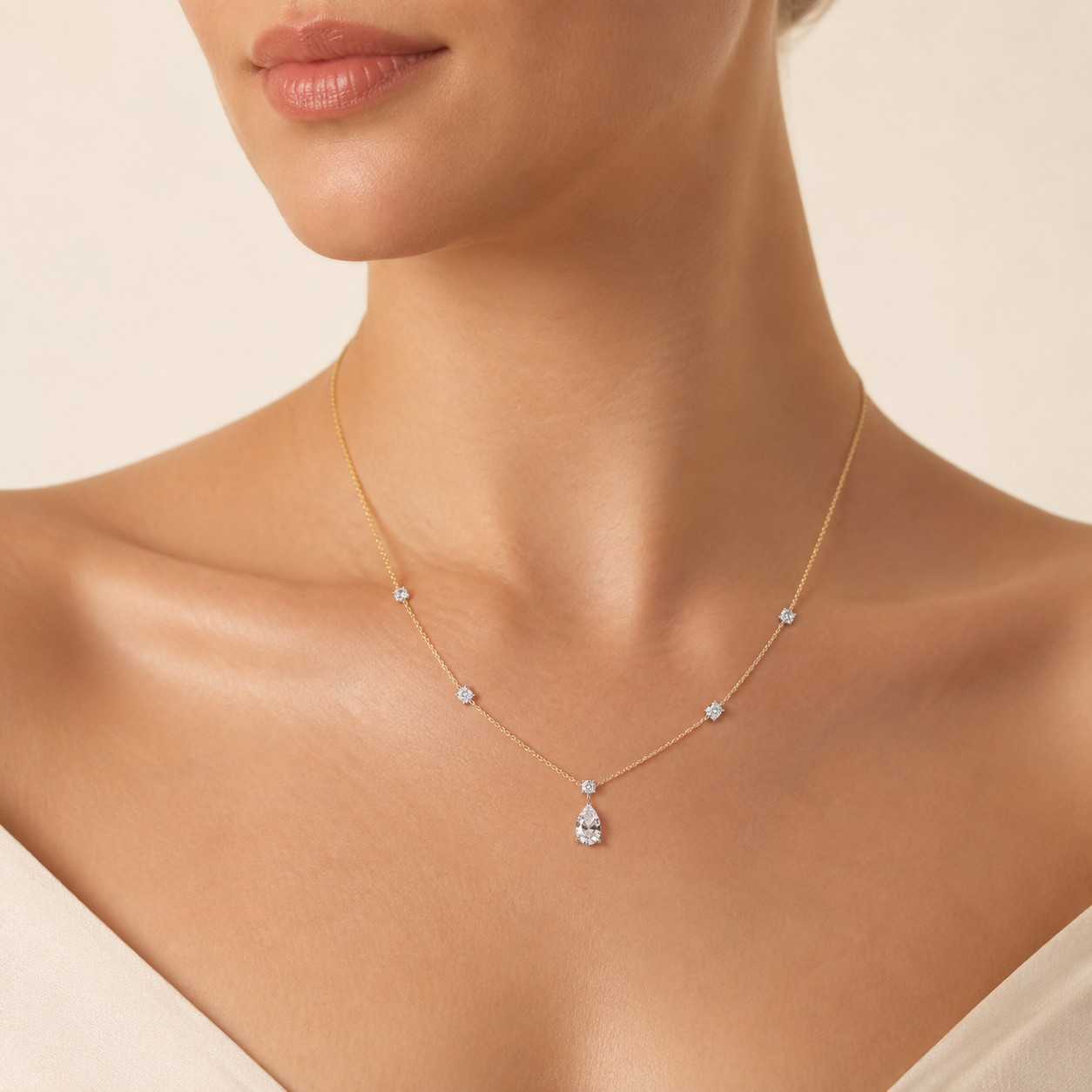 3CT Pear Cut lab Grown Diamond Strata Chic Pendant Necklace