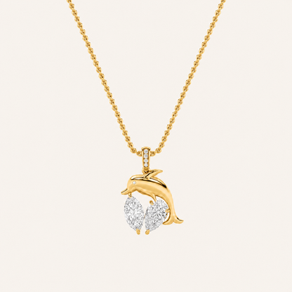2CT Marquise Cut Lab Grown Diamond Dolphin Pendant Necklace