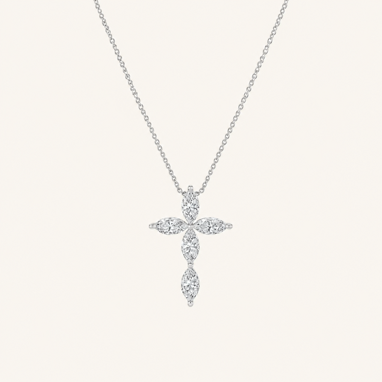 1.5CT Marquise Cut Lab Grown Diamond Pendant Cross Necklace