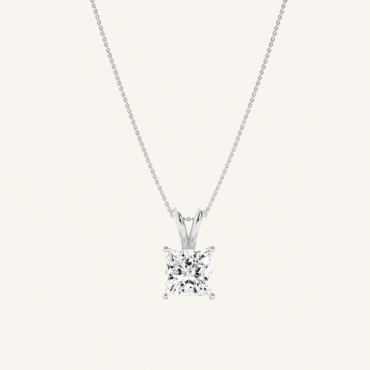3CT Princess Cut Lab Grown Diamond Split Bale Pendant Necklace