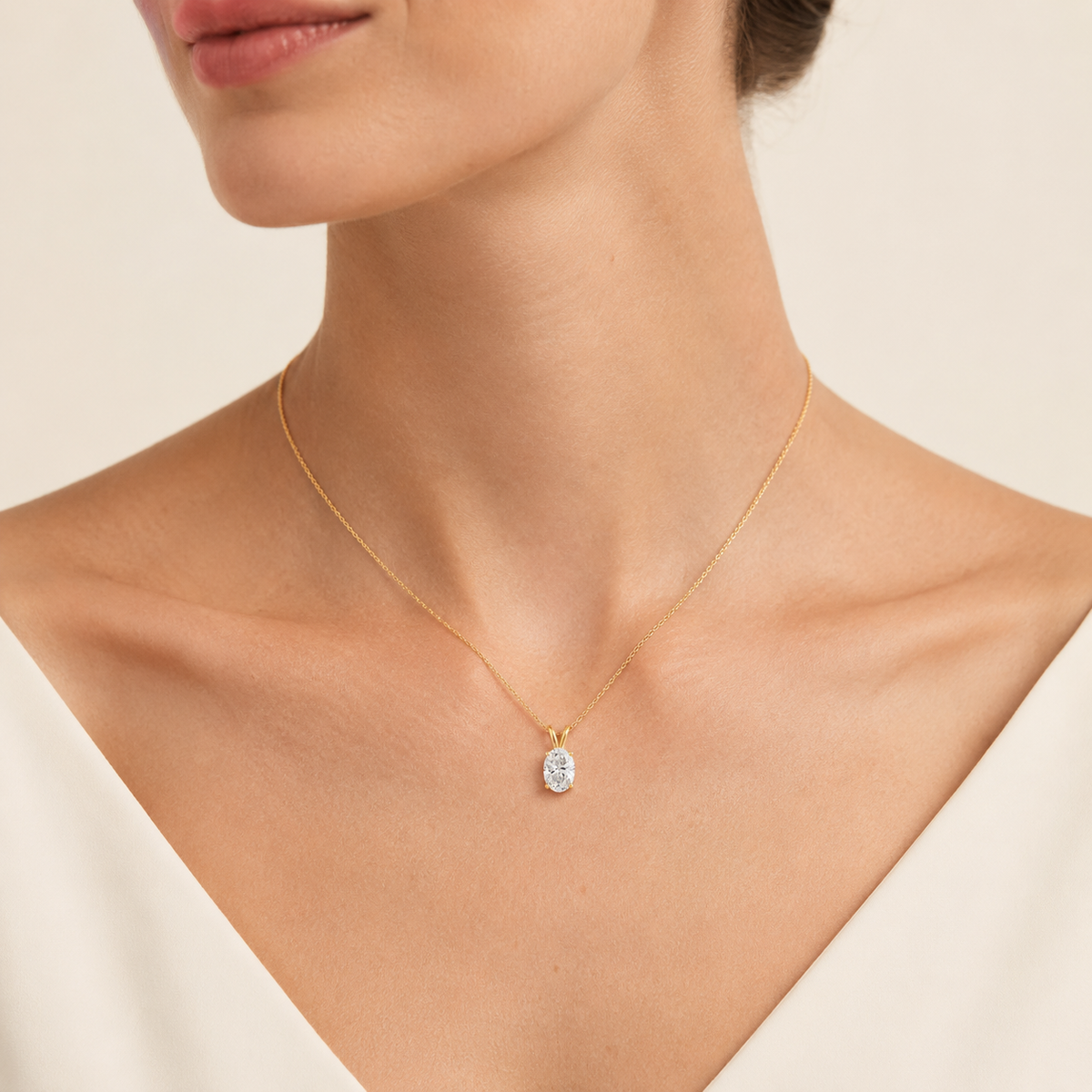 1CT Oval Cut Lab Grown Diamond Split bale Pendant Necklace