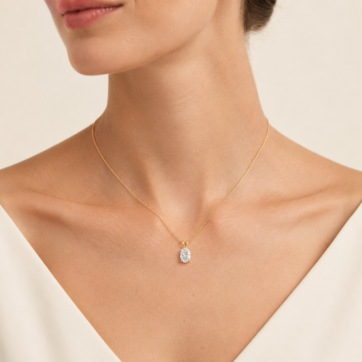 1CT Oval Cut Lab Grown Diamond Split bale Pendant Necklace