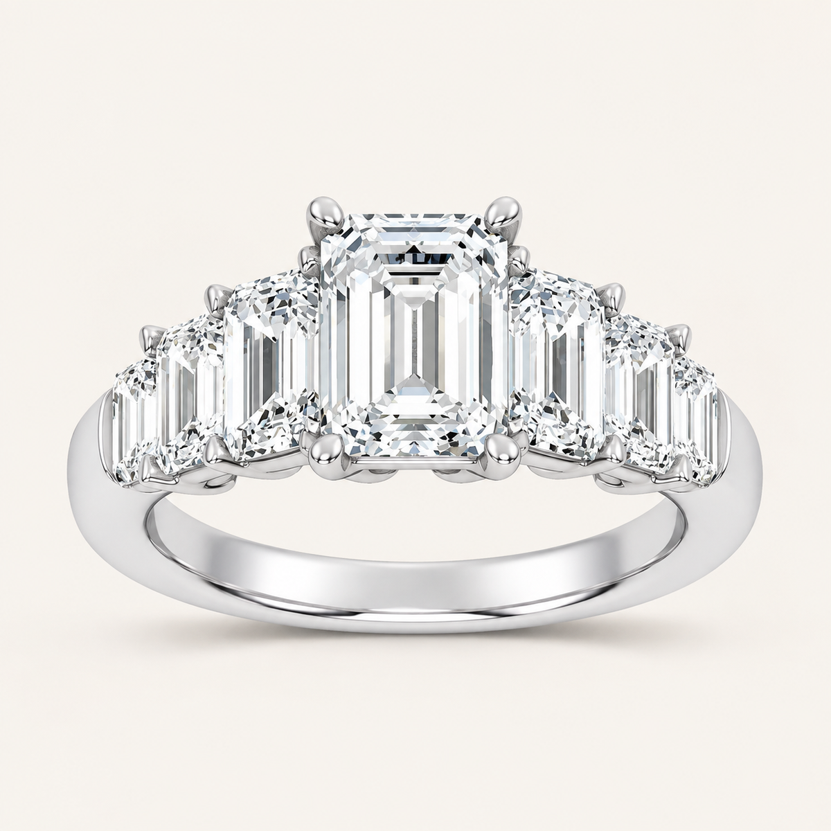 4.00CT Emerald Cut Lab Grown Diamond Side Stone Ring