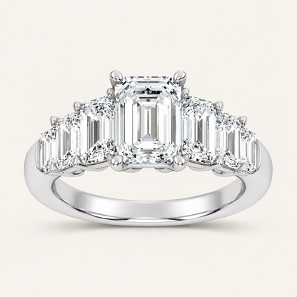4.00CT Emerald Cut Lab Grown Diamond Side Stone Ring
