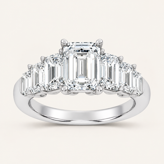 4.00CT Emerald Cut Lab Grown Diamond Side Stone Ring