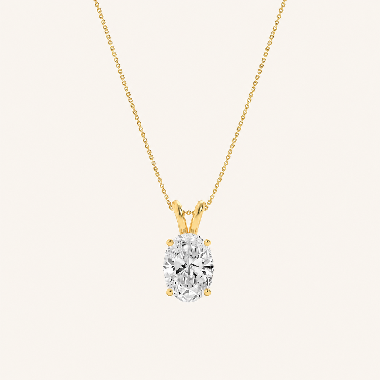 1CT Oval Cut Lab Grown Diamond Split bale Pendant Necklace