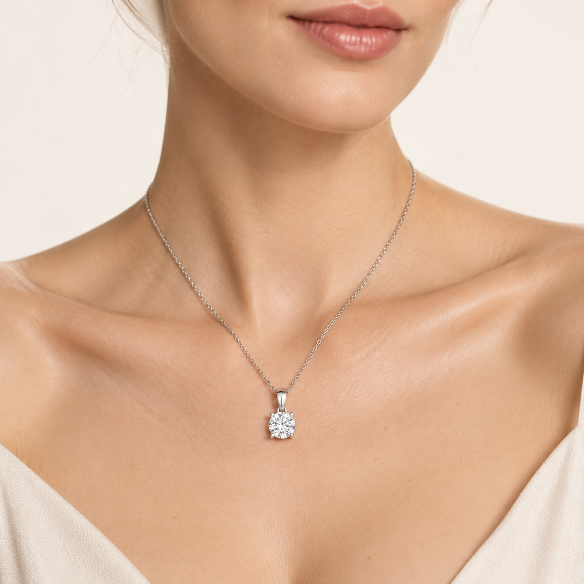 1.00CT Round Cut Certified Lab Grown Diamond Pendant