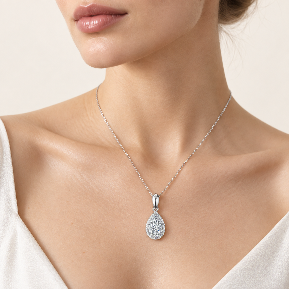 0.60CT Pear Cut Lab Grown Diamond Pendant Necklace