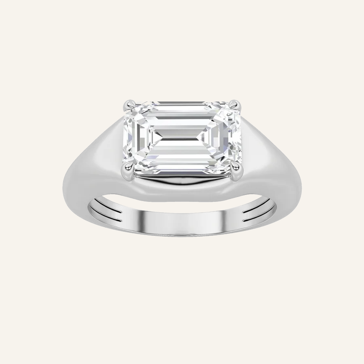 2CT Emerald Cut Lab Grown Diamond East West Solitaire Men's Ring