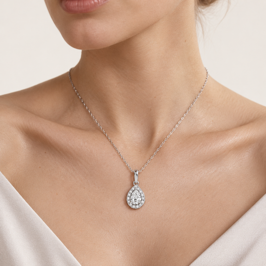 0.62CT Pear Cut Lab Grown Diamond Pendant Necklace