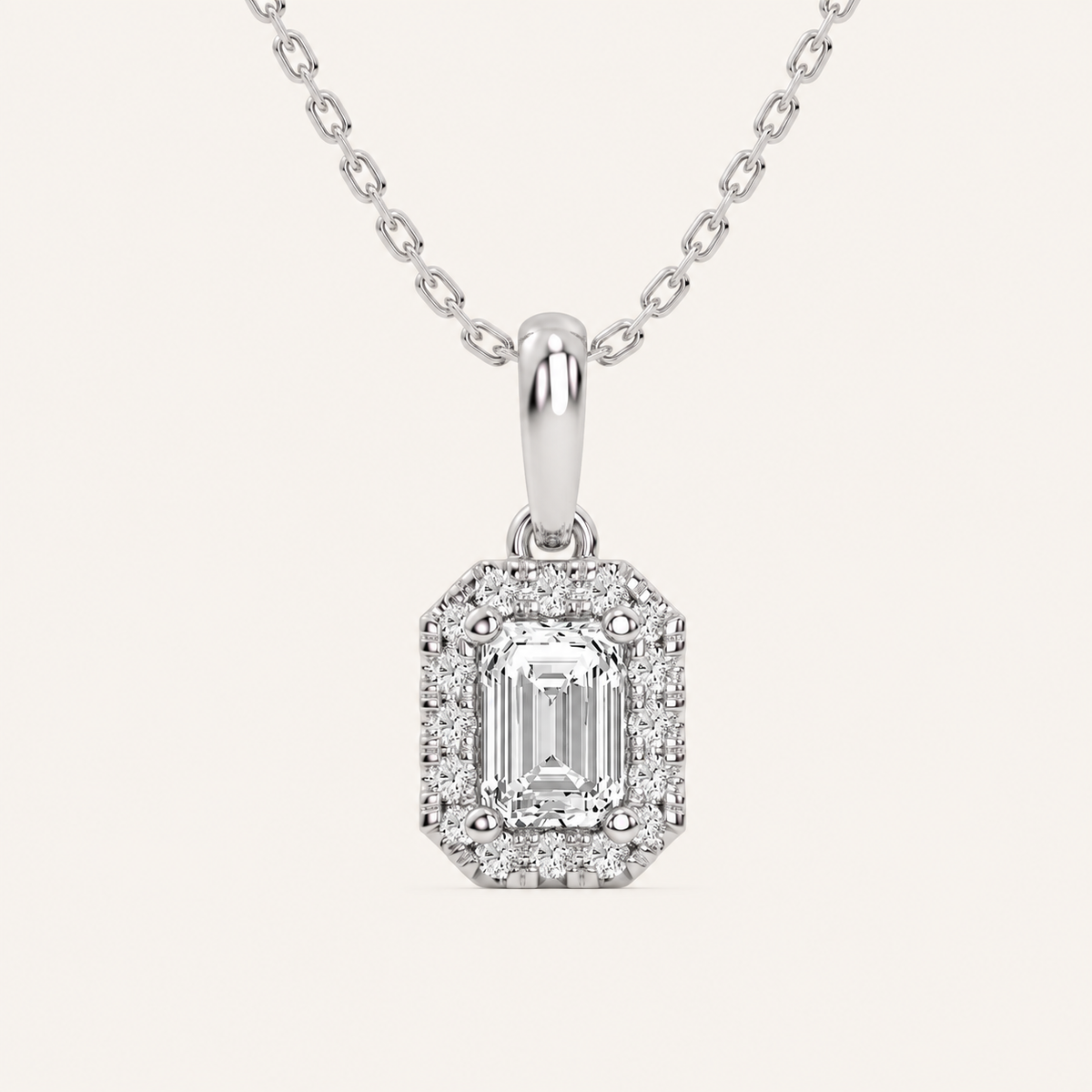 0.62CT Emerald Cut Lab Grown Diamond Pendant Necklace