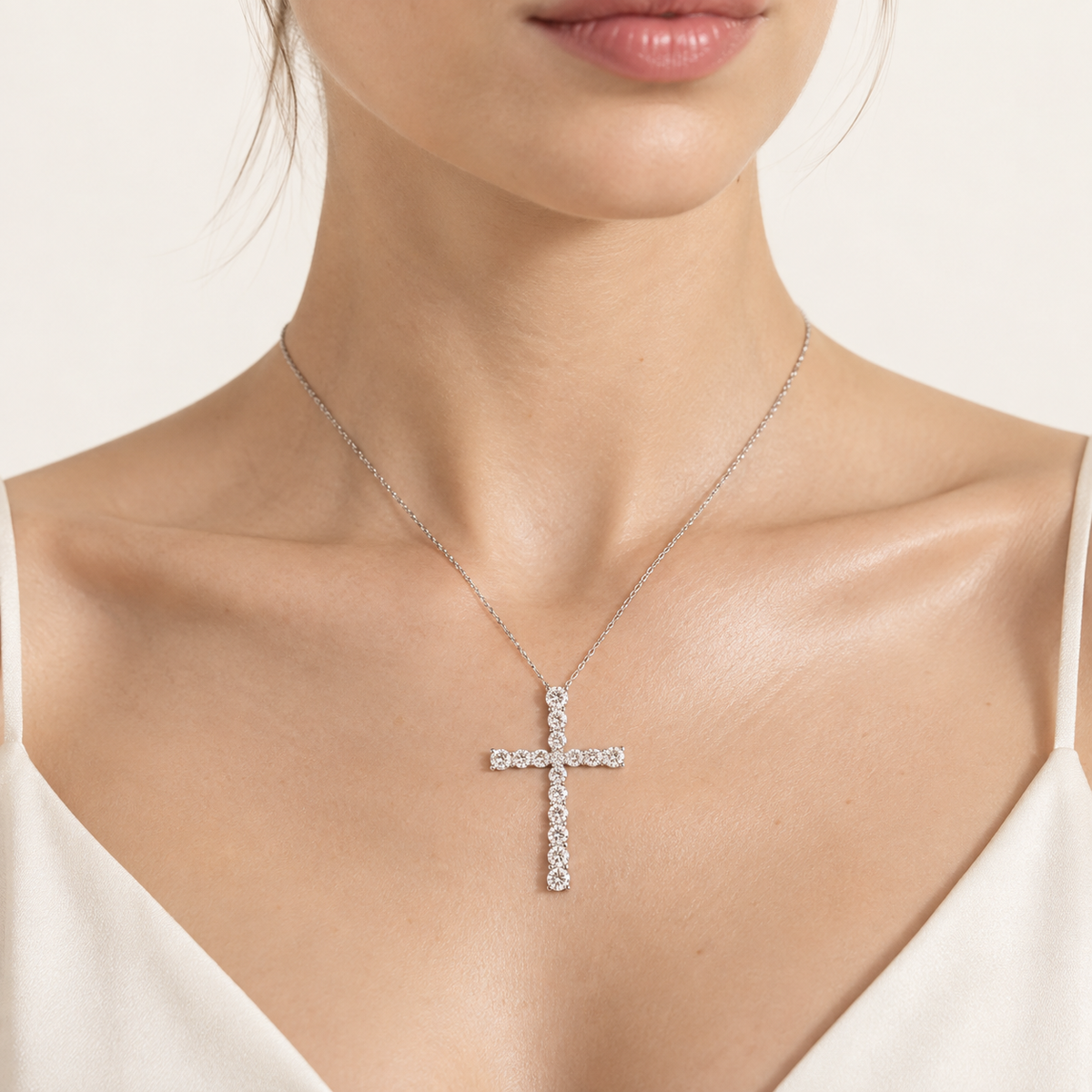 2.00CT Round Cut Lab Grown Diamond Cross Pendant Necklace