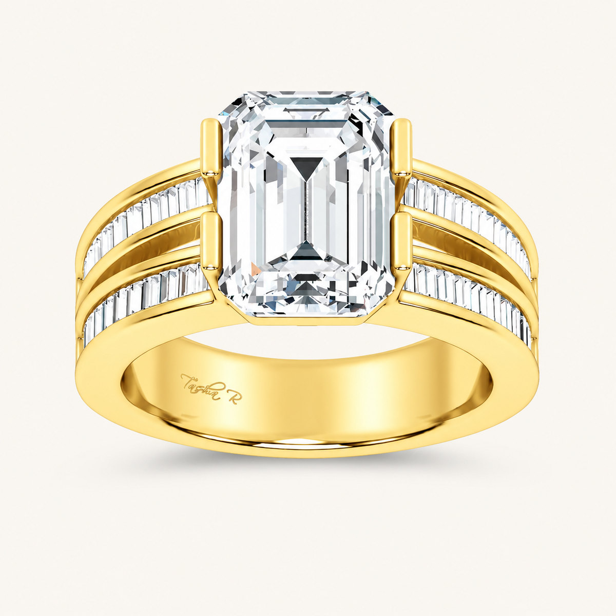 5.46CT Emerald Cut Lab Grown Diamond Side Stone Ring