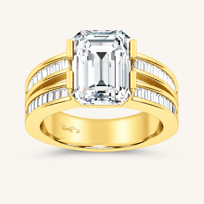 5.46CT Emerald Cut Lab Grown Diamond Side Stone Ring