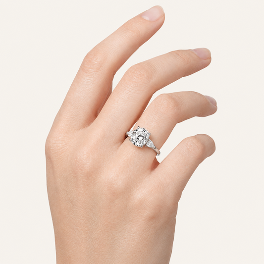 2.00 Ct Round Cut Lab Grown Diamond Accented Three Stone Ring