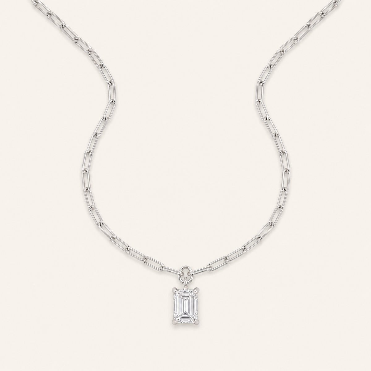 2CT Emerald Cut Lab Grown Diamond Pendant Necklace