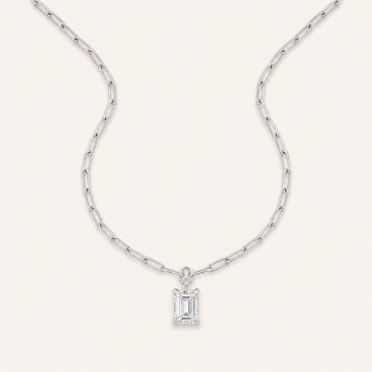 2CT Emerald Cut Lab Grown Diamond Pendant Necklace