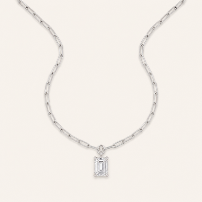 2CT Emerald Cut Lab Grown Diamond Pendant Necklace
