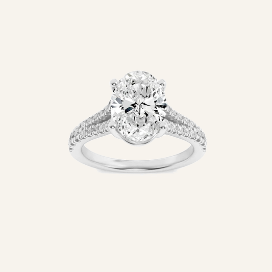 2CT Oval Cut Lab Grown Diamond Split Shank Trellis Engagement Ring