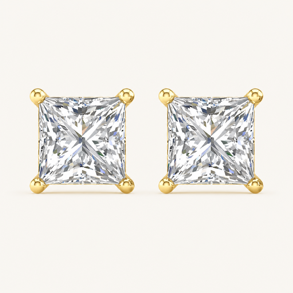 1.00 CT Princess Cut Round Diamond Lab Grown Earrings