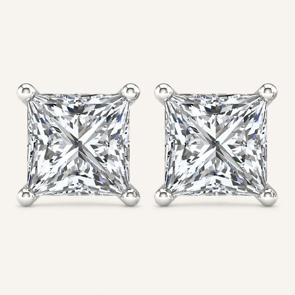 1.00 CT Princess Cut Round Diamond Lab Grown Earrings