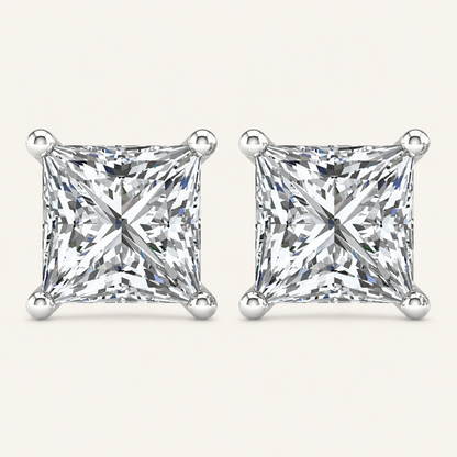 1.00 CT Princess Cut Round Diamond Lab Grown Earrings