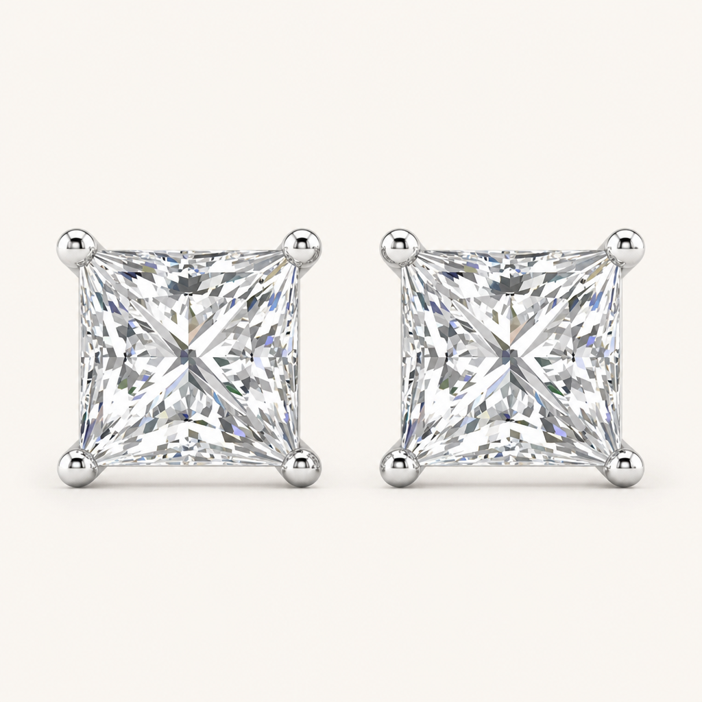 2.00 CT Princess Cut Lab Grown Diamond Earrings