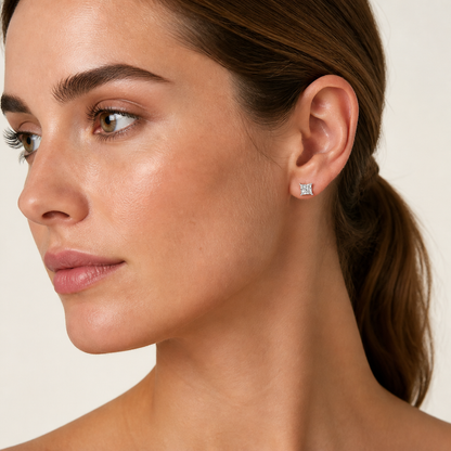 1.00 CT Princess Cut Round Diamond Lab Grown Earrings