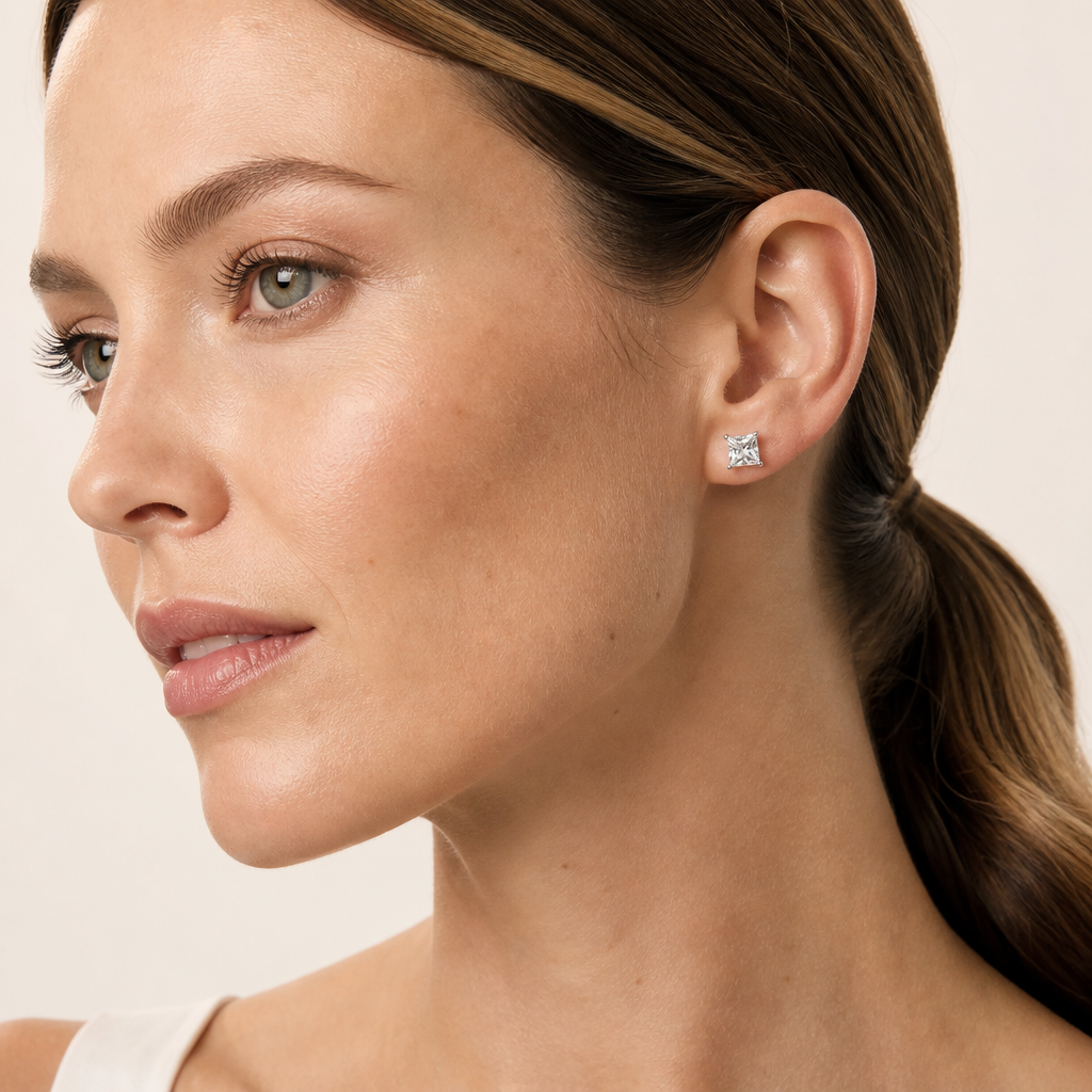 2.00 CT Princess Cut Lab Grown Diamond Earrings