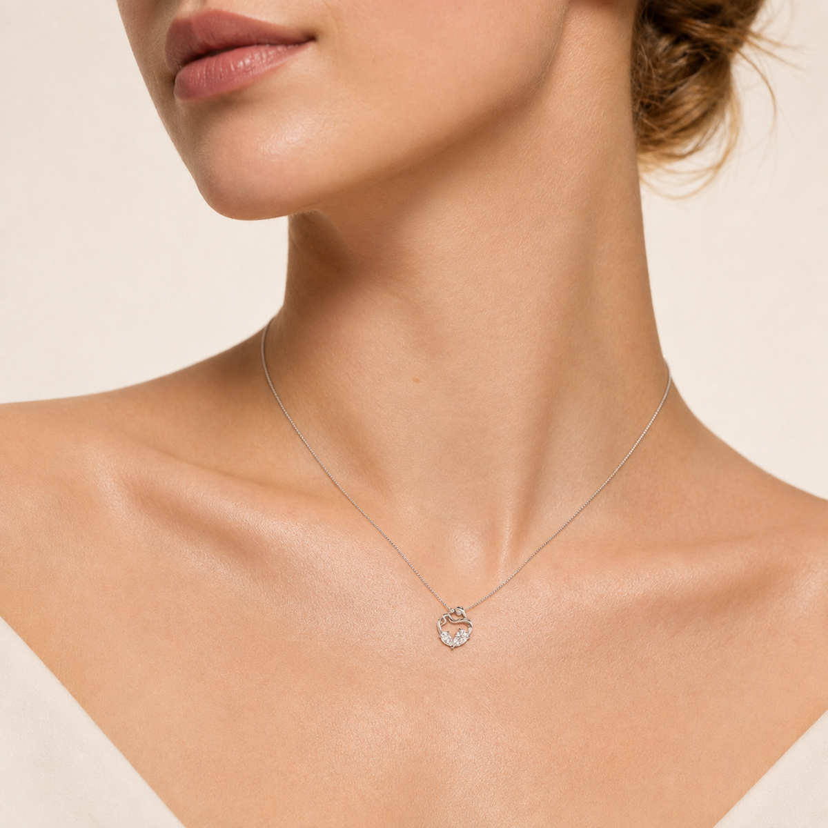 3Ct Pear Cut Lab Grown Diamond Mother & Child Heart Pendant Necklace